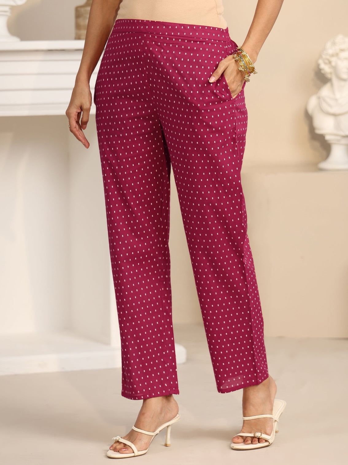 Mameraa Rose Pink Printed Cotton A-line Suit Set