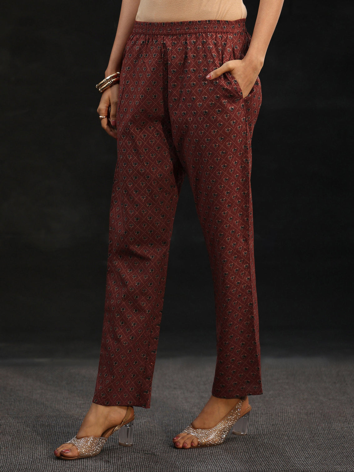 Mameraa Rust Brown Ajrakh-Inspired Cotton Straight Suit Set
