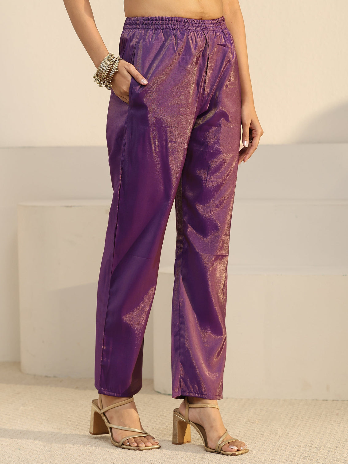 Mameraa Purple Floral Embellished Silk Blend Straight Suit Set