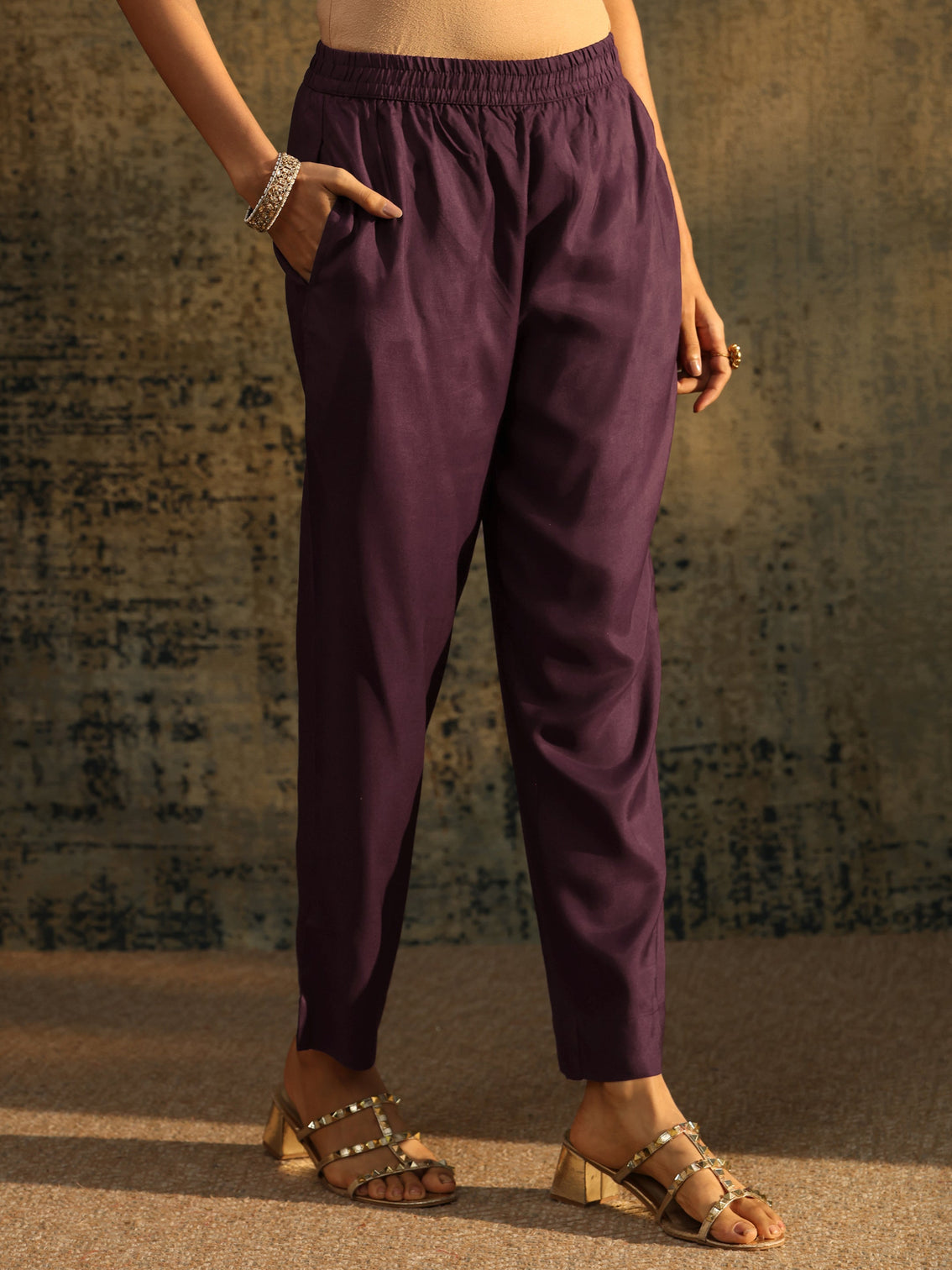 Mameraa Burgundy Floral Woven Design Silk blend Straight Suit Set