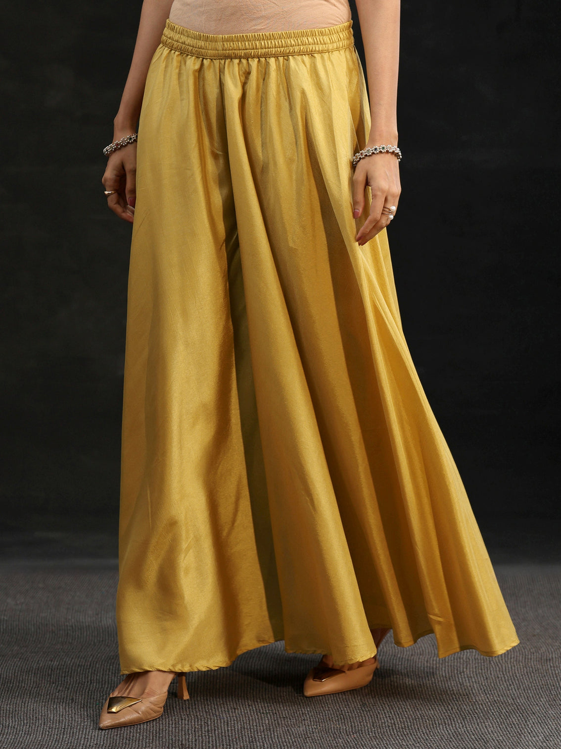 Mameraa Ojaswini Mustard Floral Embellished Silk Blend Palazzo Suit Set