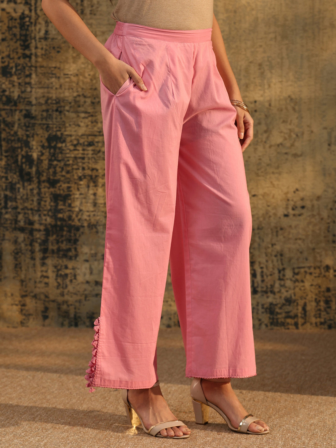 Mameraa Bubblegum Pink Floral Embroidered Cotton A line Kurta Set