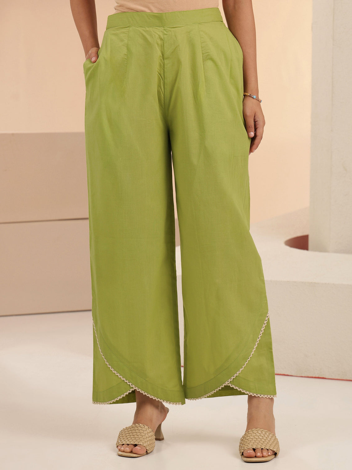 Mameraa Fern Green Floral Embridered Cotton Straight Suit Set