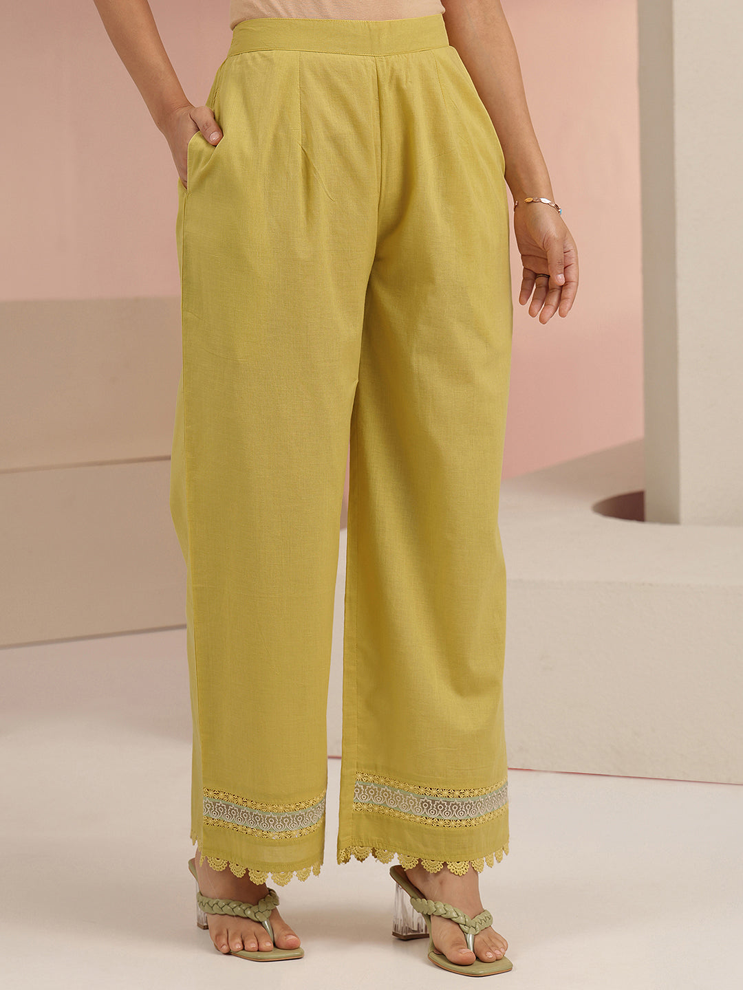 Mameraa Yellow Floral Embroidered Cotton Straight Suit Set