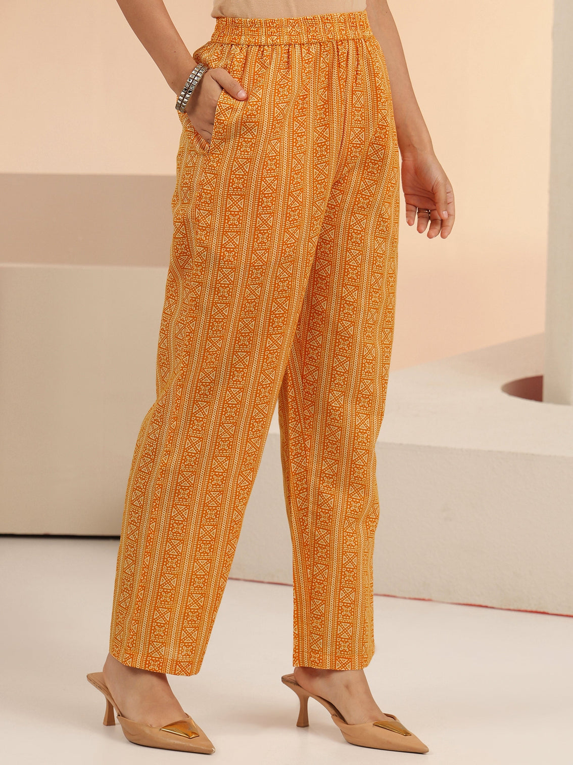 Mameraa Off White Floral Printed Cotton Straight Suit Set