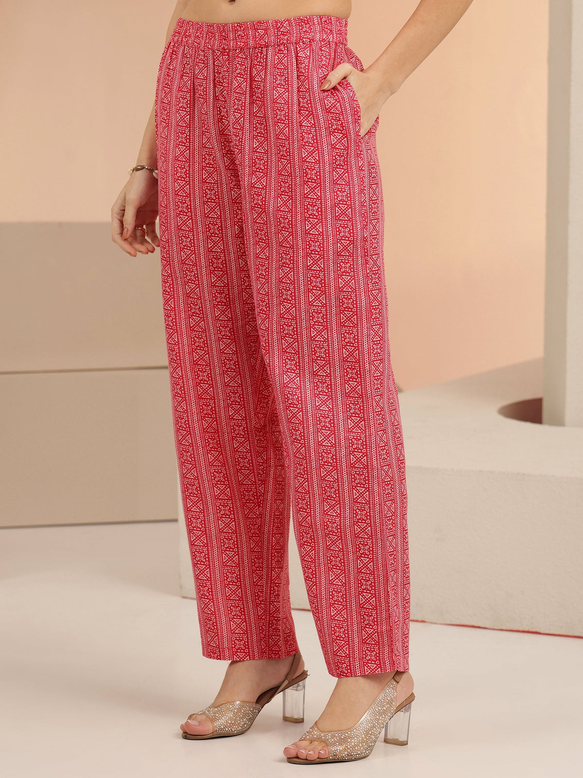 Mameraa Off White Floral Printed Cotton Straight Suit Set