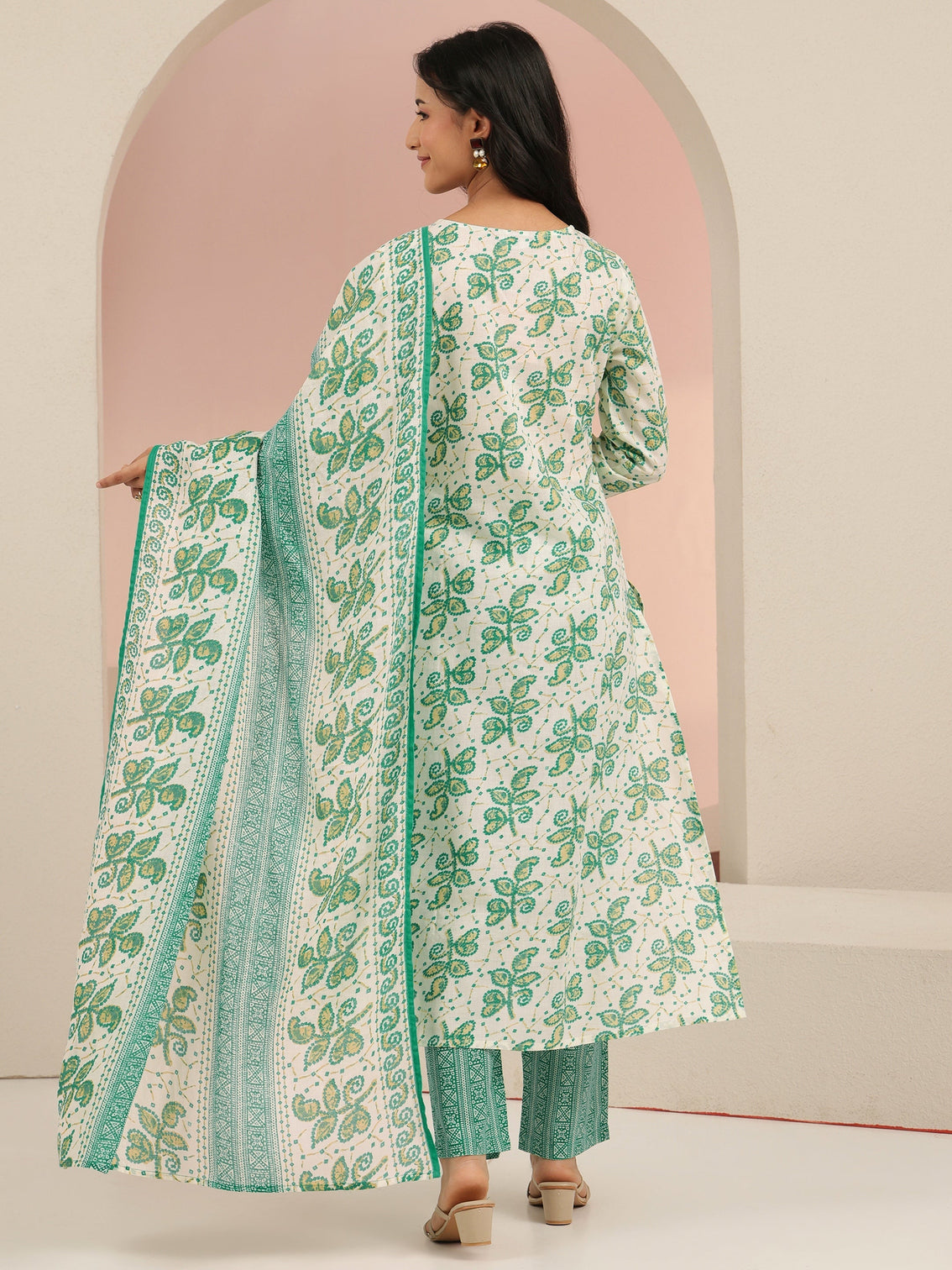 Mameraa Off White Floral Printed Cotton Straight Suit Set