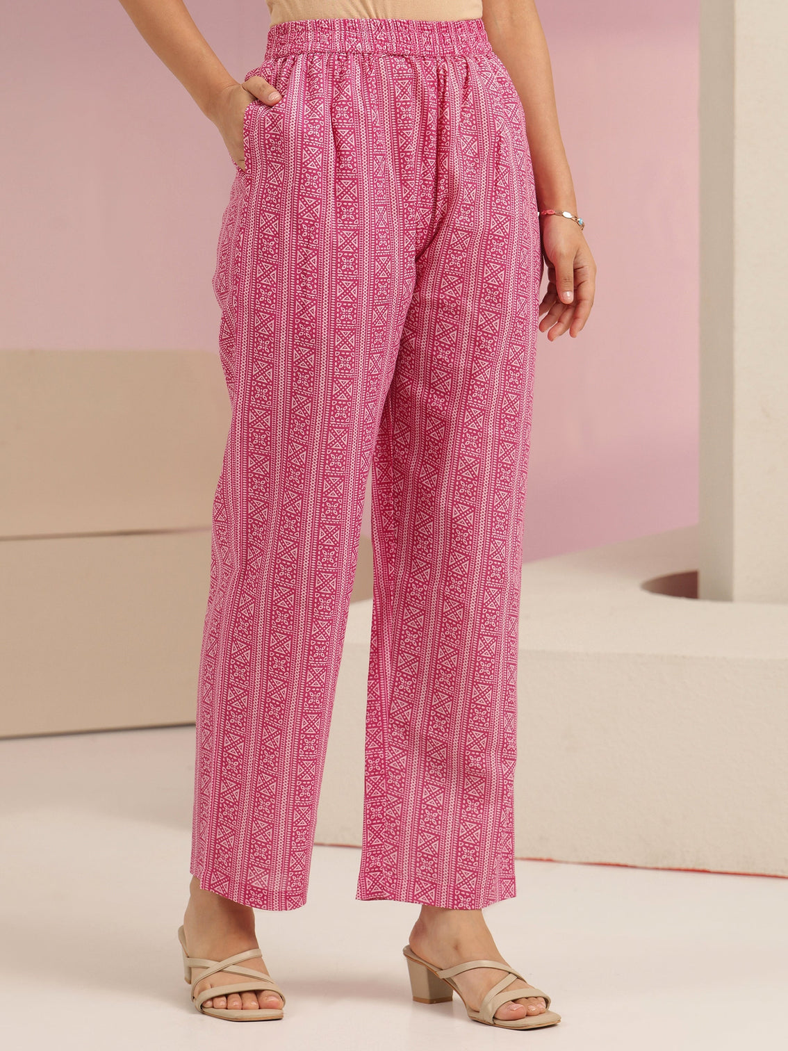 Mameraa Off White Floral Printed Cotton Straight Suit Set
