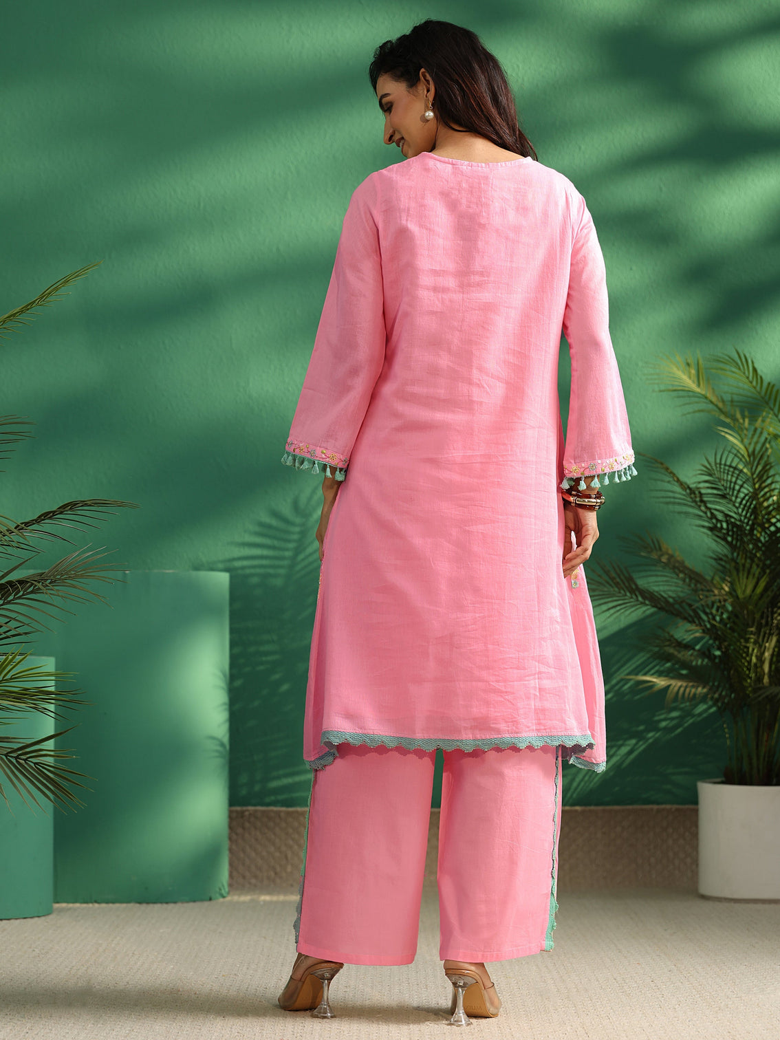 Mameraa Bubblegum Pink Floral Embroidered Co-Ord Set