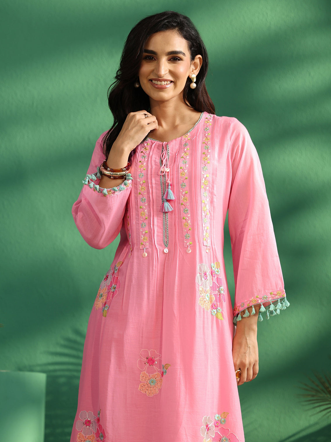 Mameraa Bubblegum Pink Floral Embroidered Co-Ord Set