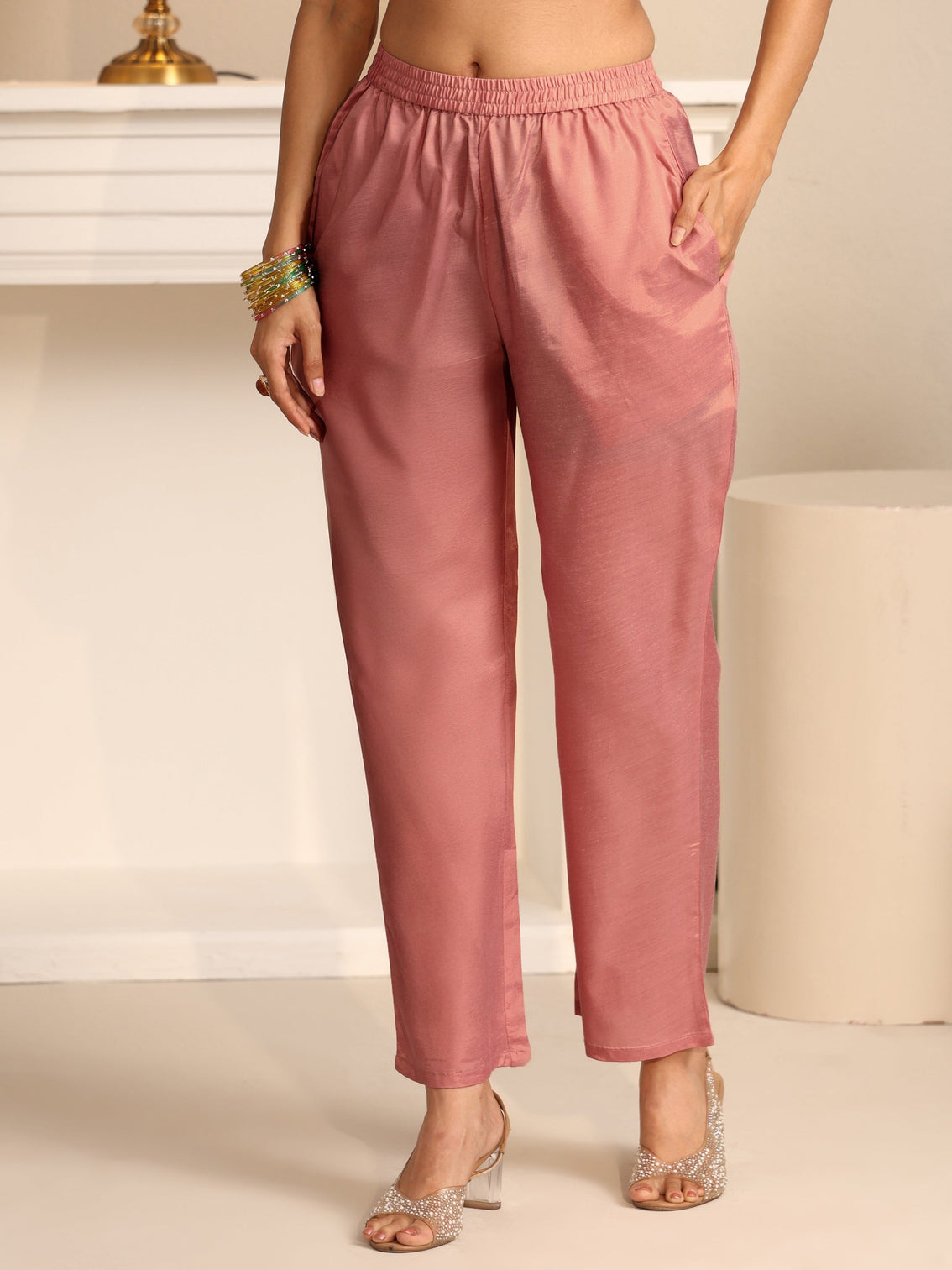 Mameraa Soft Pink Floral Embroidered Organza Straight Suit Set