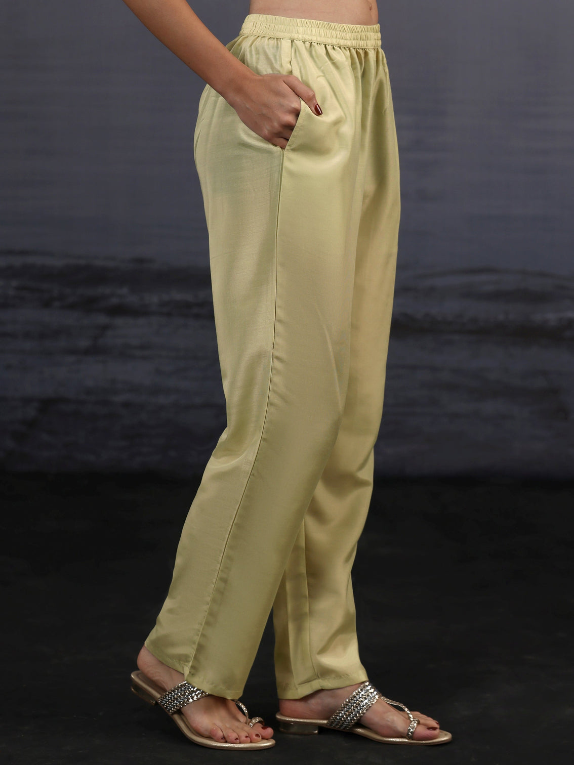 Mameraa Pista Green Floral Embroidered Organza Straight Suit Set