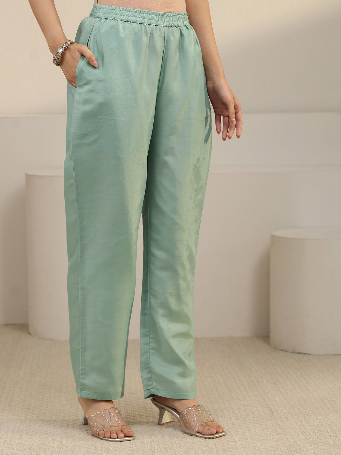 Mameraa Green Floral Embroidered Organza Straight Suit Set