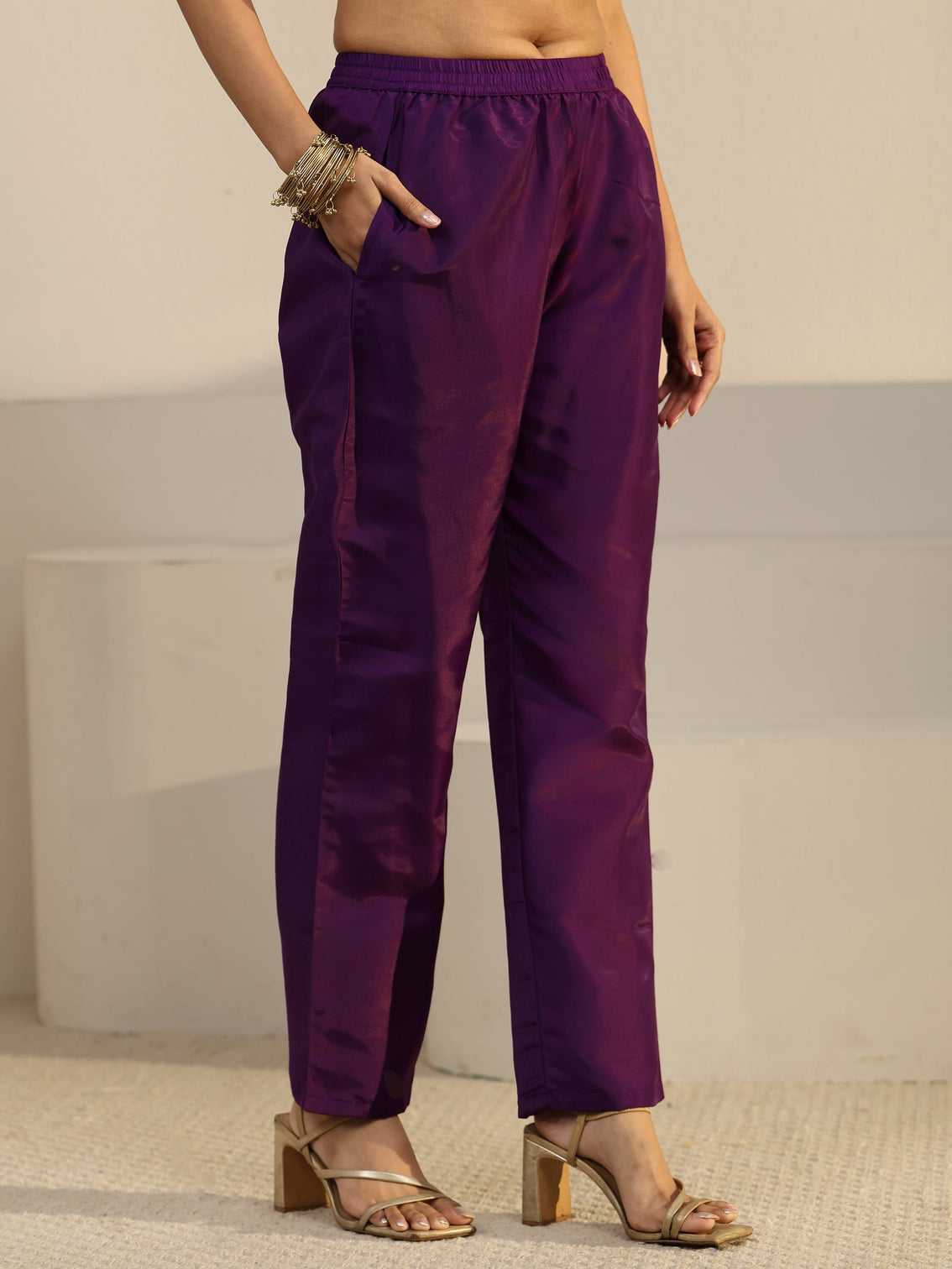 Mameraa Aubergine Purple Floral Embroidered Organza Straight Suit Set