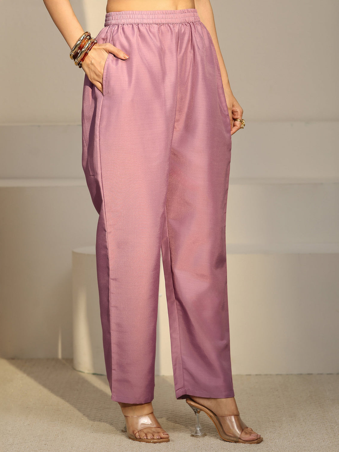 Mameraa Lavender Floral Embroidered Chiffon Straight Suit Set