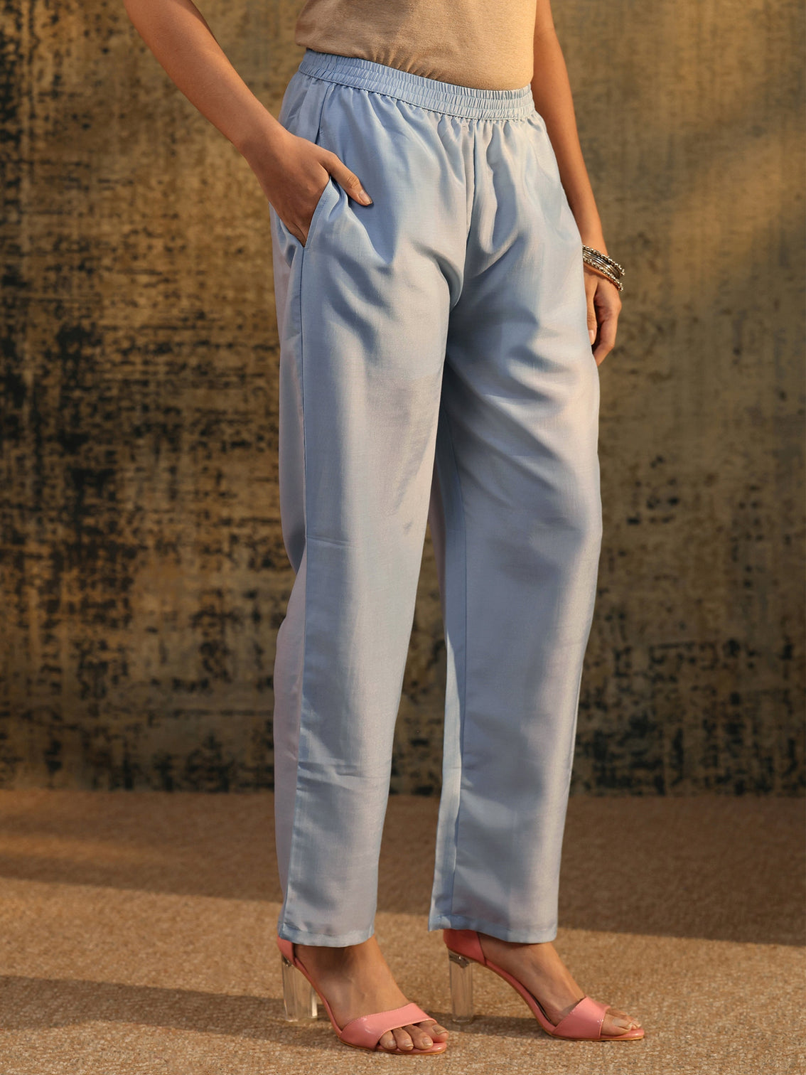 Mameraa Ice Blue Floral Embroidered Organza Straight Suit Set