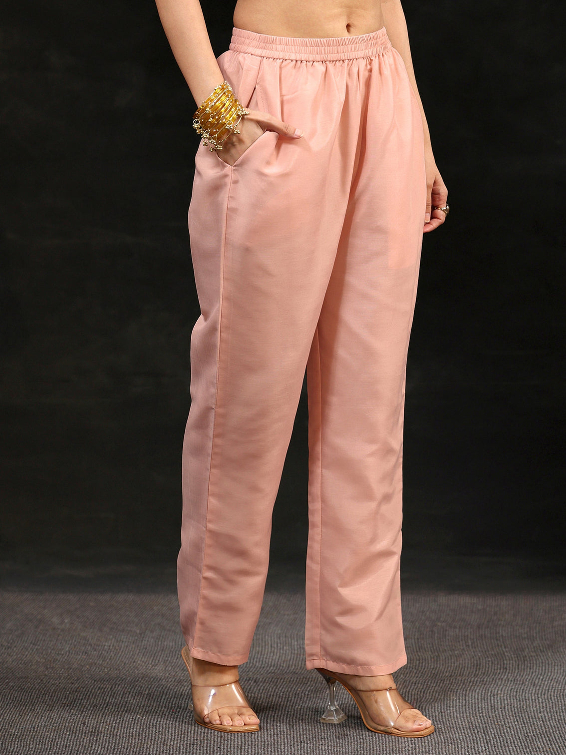 Mameraa Baby Pink Floral Embroidered Silk Blend Straight Suit Set