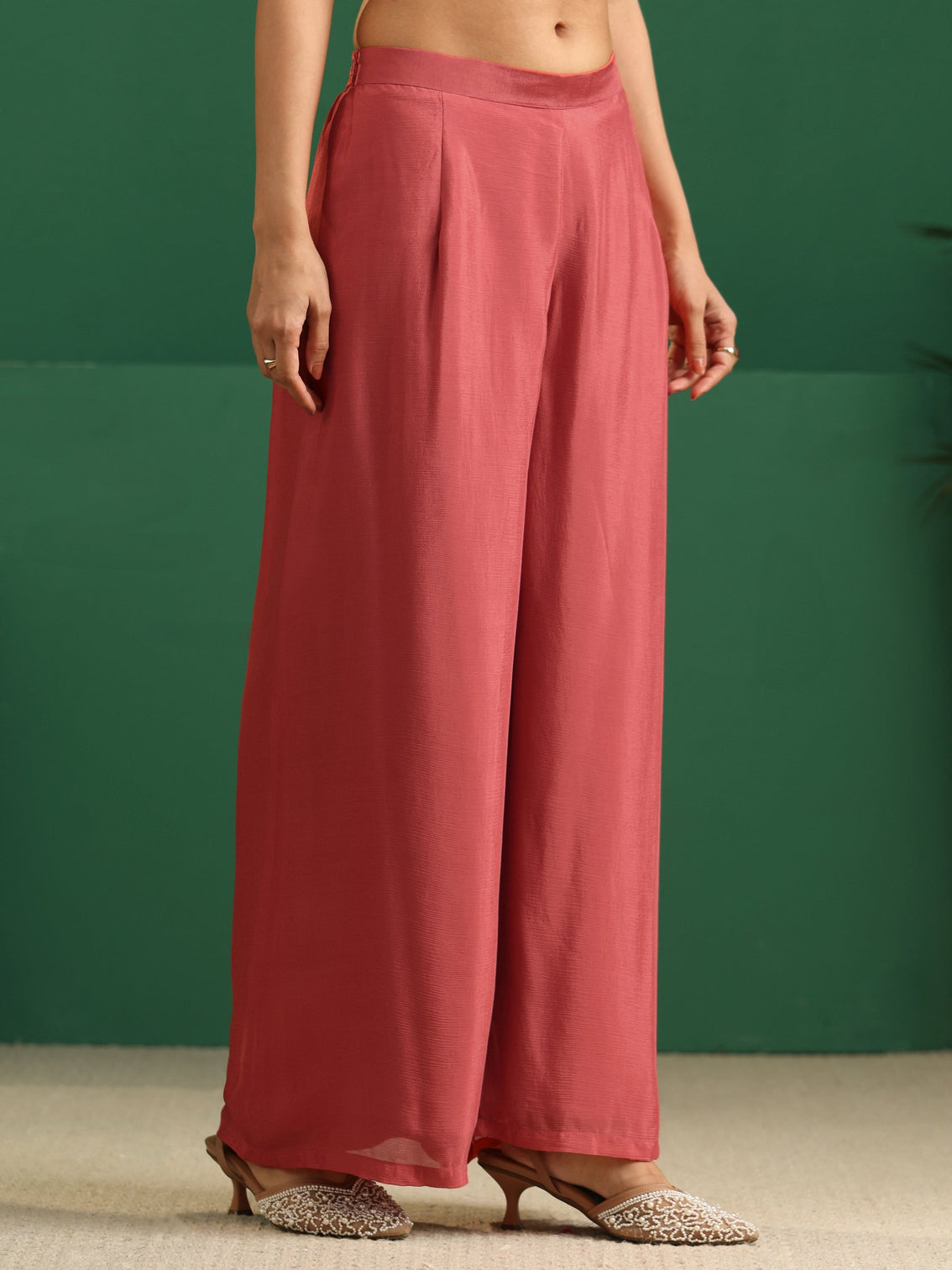 Mameraa Art Dusty Rose Pink Embellished Chinon Co-Ord Set
