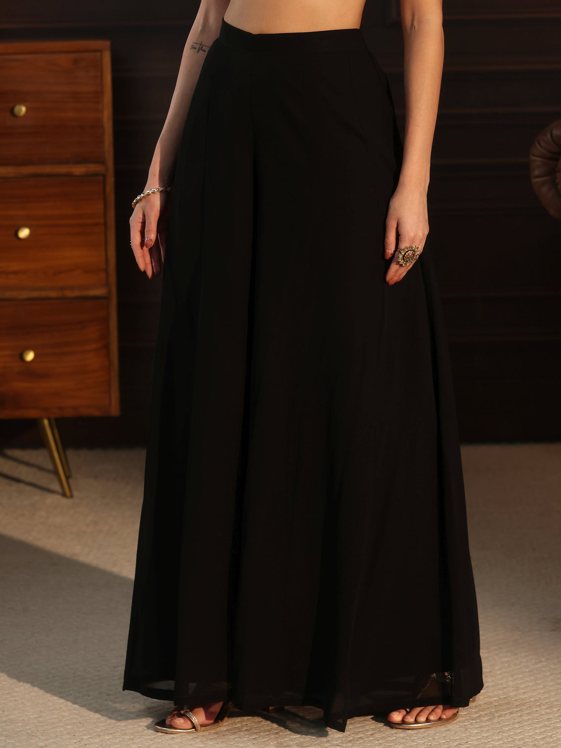 Mameraa Art Black Embellished Georgette Palazzo Suit Set