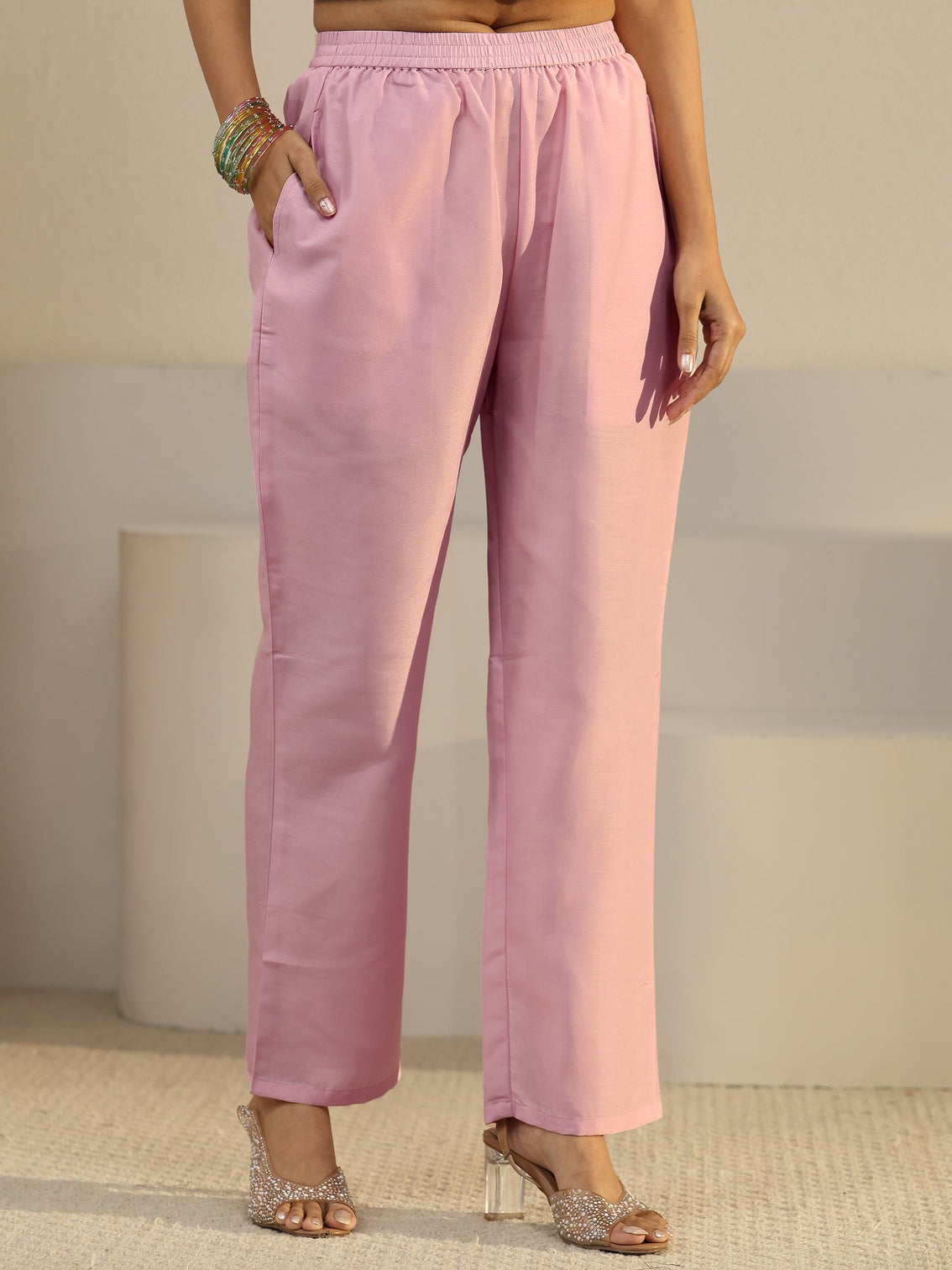 Mameraa Pink Floral Embroidered Chinon Straight Suit Set