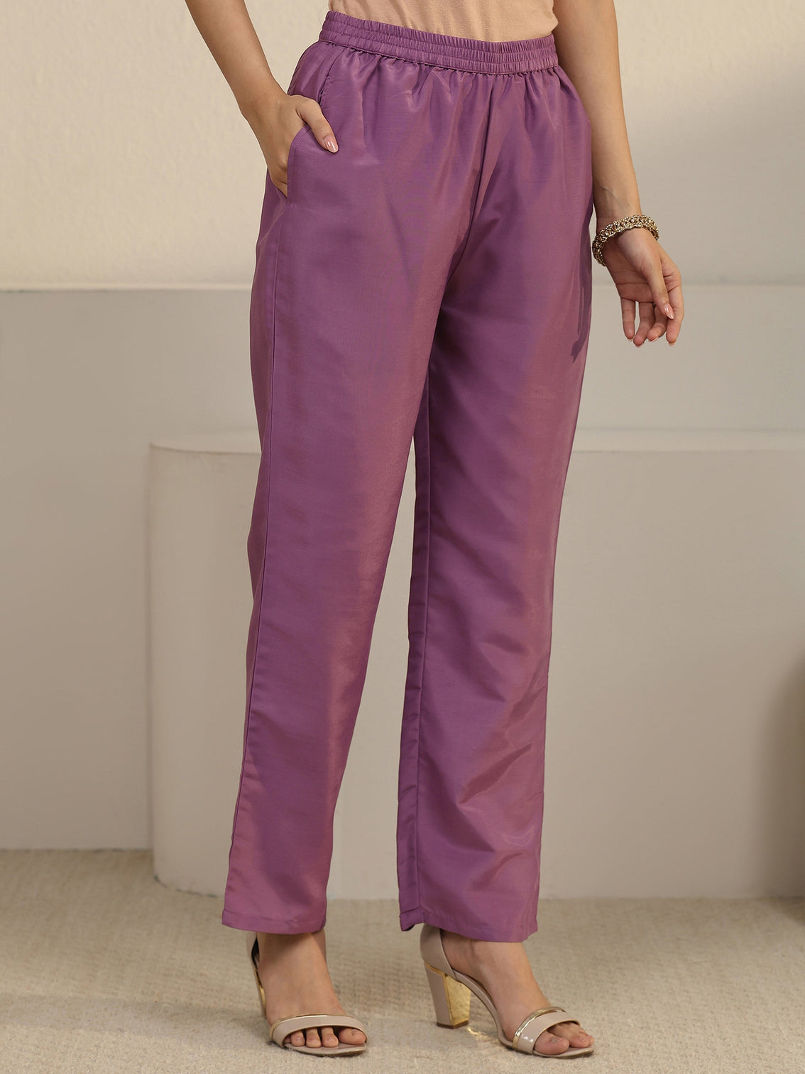 Mameraa Purple Floral Embroidered Organza Straight Suit Set