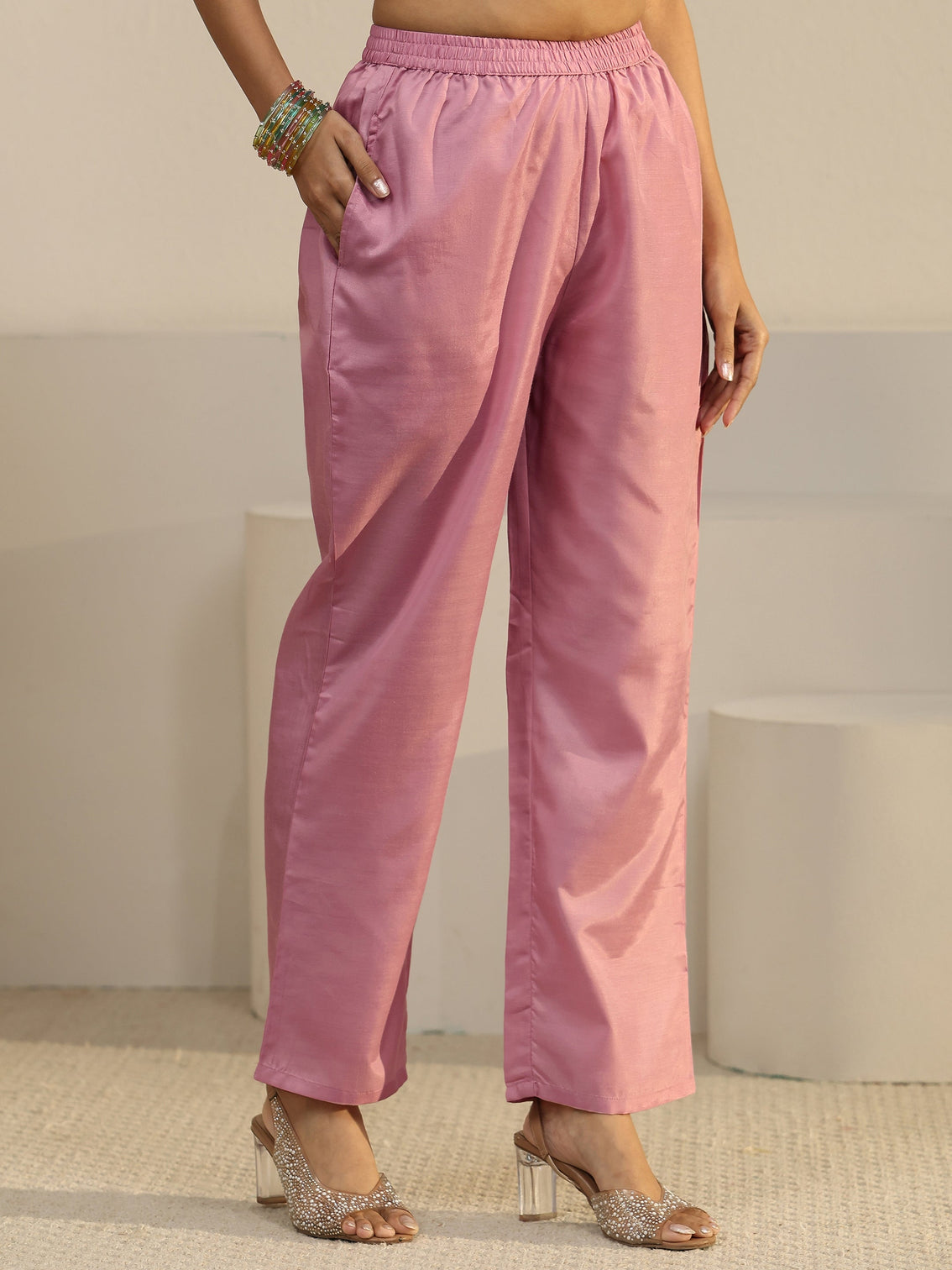 Mameraa Pink Floral Embroidered Organza Straight Suit Set
