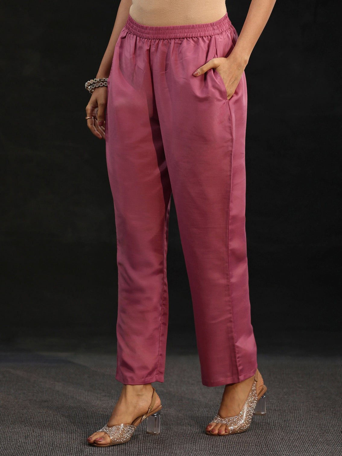 Mameraa Pink Floral Embroidered Organza Straight Suit Set