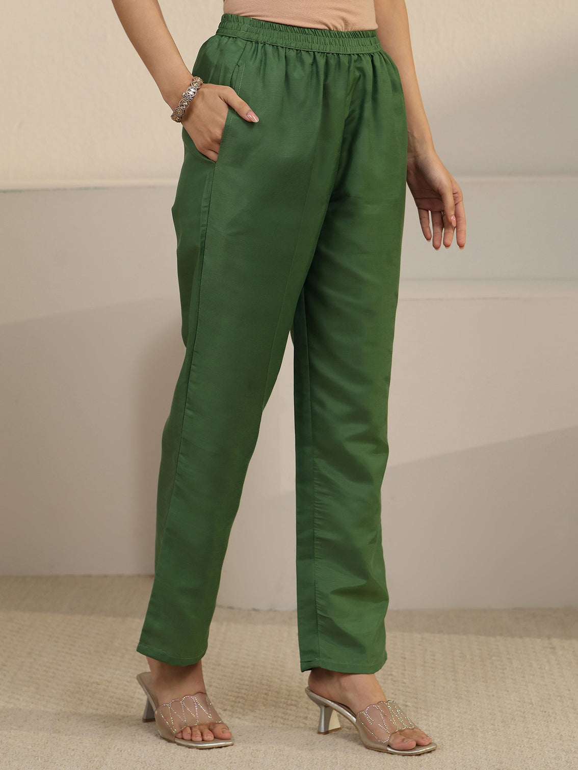 Mameraa Forest Green Floral Embroidered Organza Straight Suit Set
