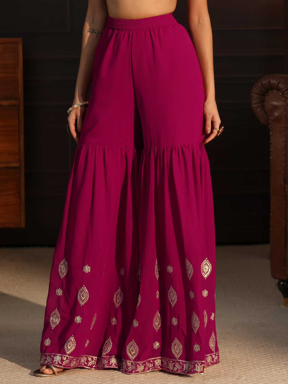 Mameraa Rani Pink Sequin Embellished Georgette Sharara Suit Set