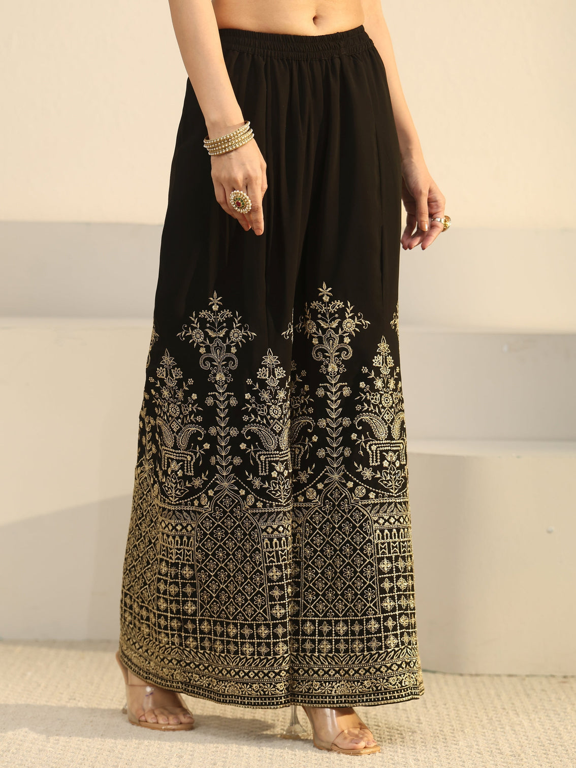 Mameraa Art Black Zari Embroidered Georgette Palazzo Suit Set