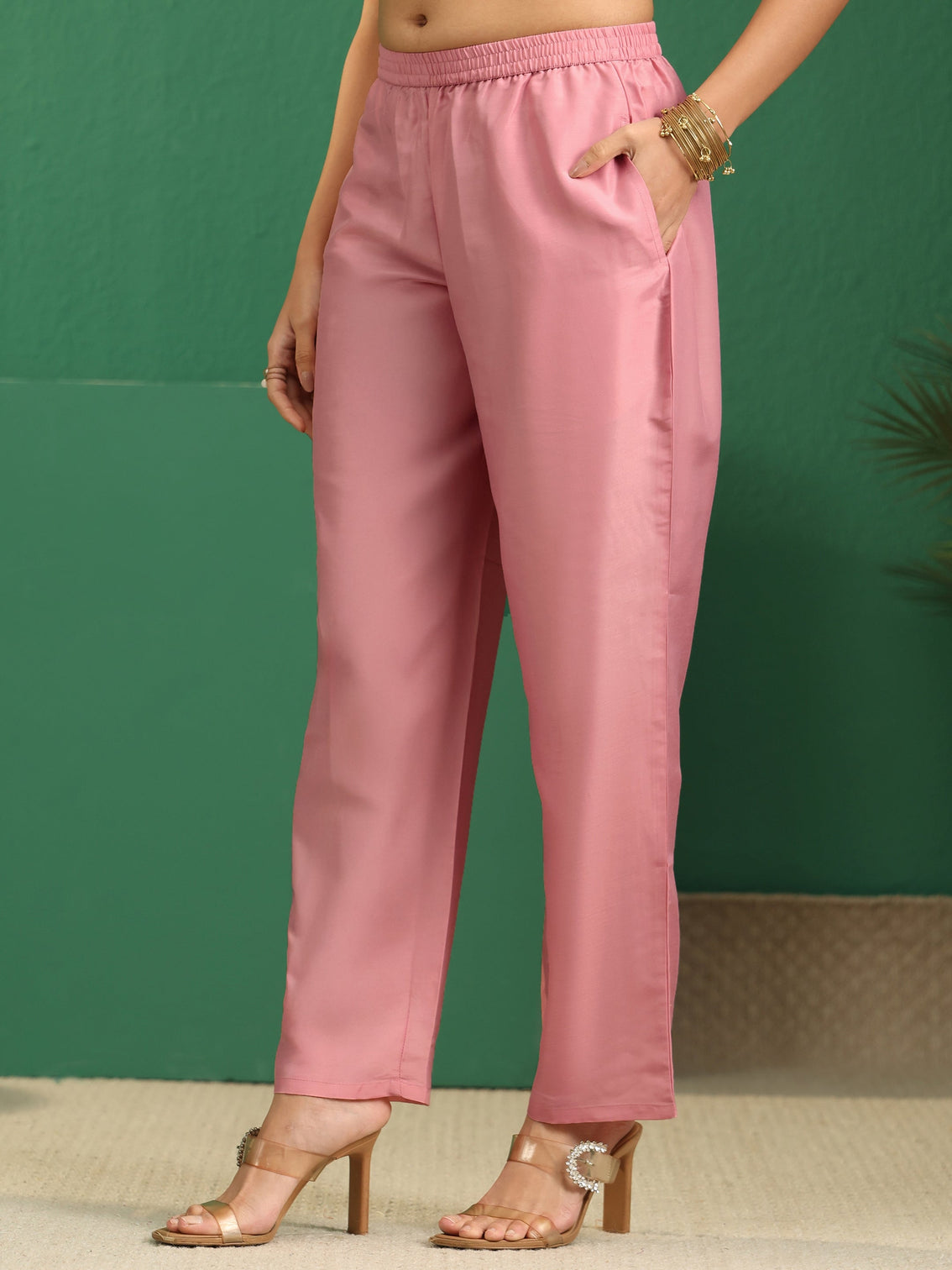 Mameraa Dusty Rose Pink Floral Embroidered Organza Straight Suit Set
