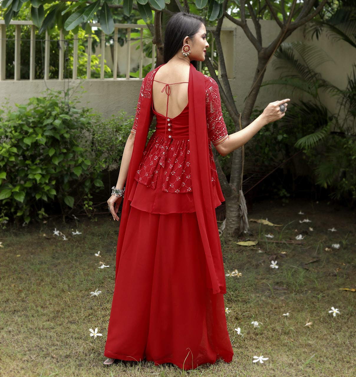 Red Sharara Suit with Embroidered Work