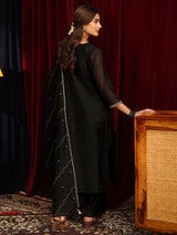Libas Black Ethnic Embroidered Chanderi Silk Straight Suit Set