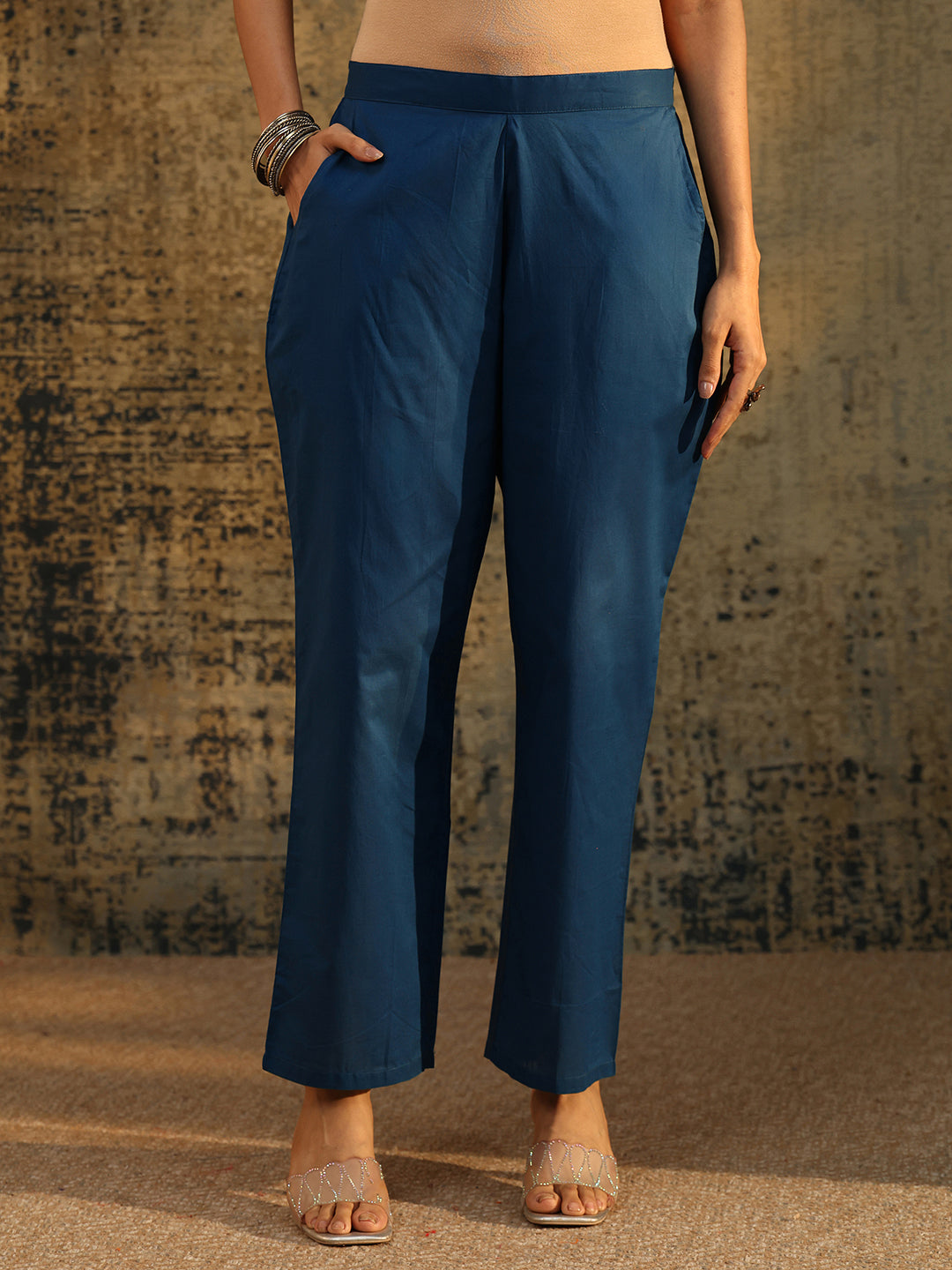 Mameraa Prussian Blue Embroidered Chanderi Silk Straight Suit Set