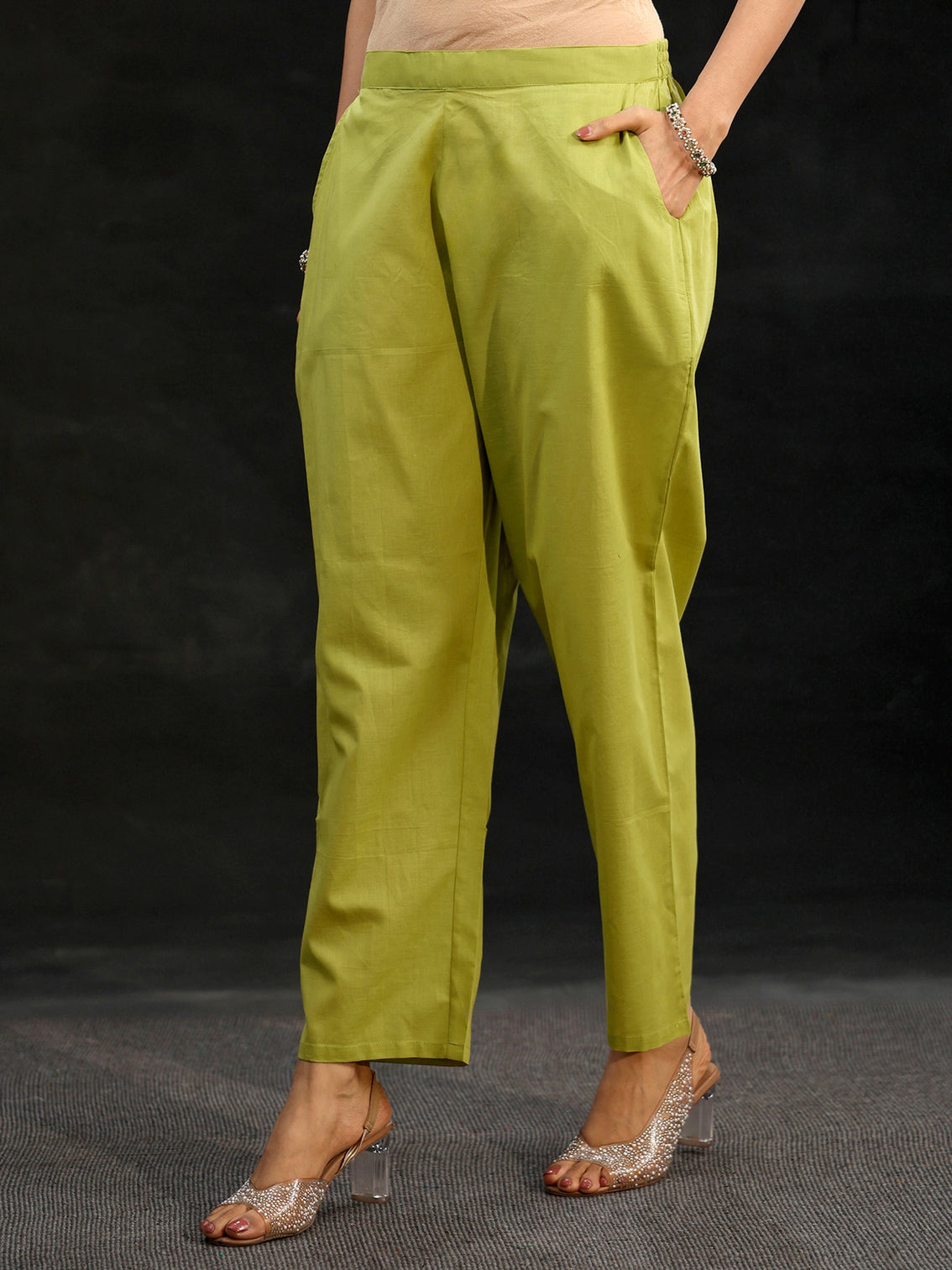 Mameraa Pista Green Yoke Embroidered Chanderi Silk Straight Suit Set