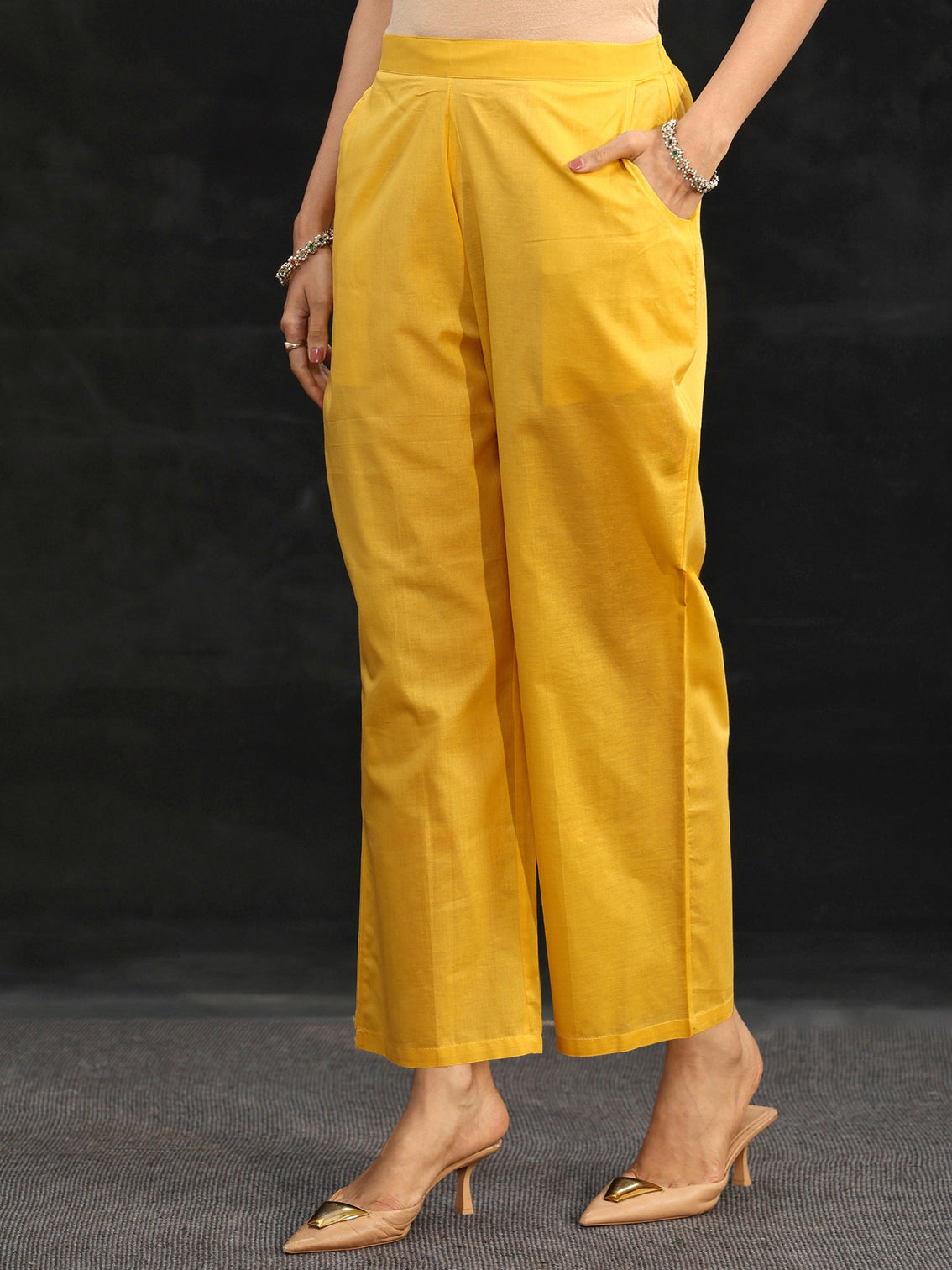 Mameraa Sunshine Yellow Embroidered Chanderi Silk Straight Suit Set
