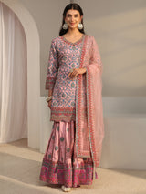 Libas Art Pink Embellished Silk Blend Sharara Suit Set With Dupatta
