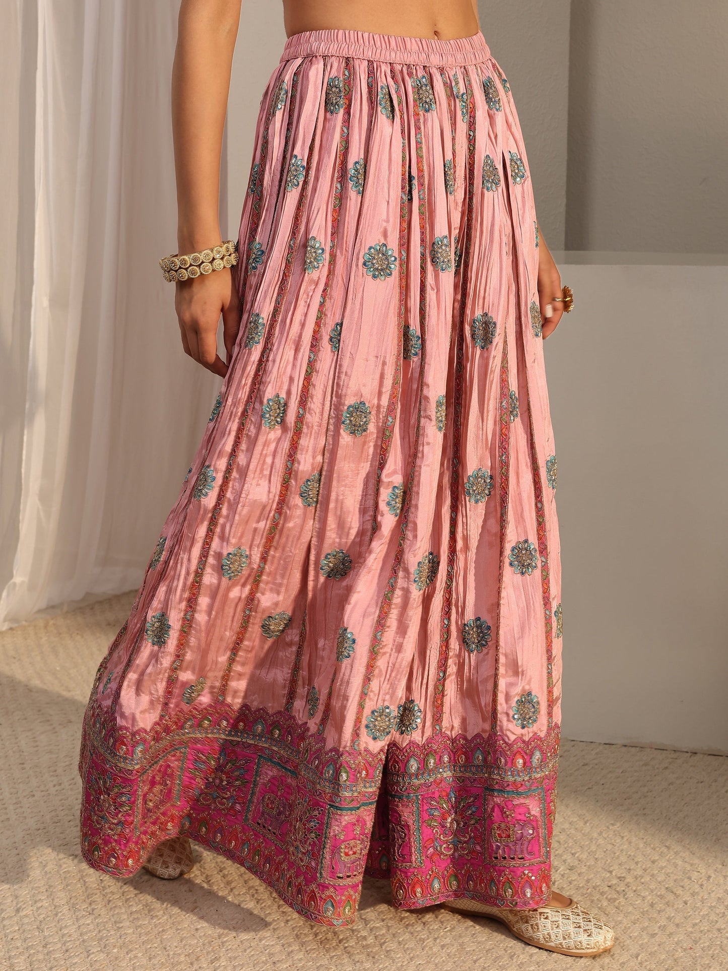 Libas Art Pink Embellished Silk Blend Sharara Suit Set With Dupatta