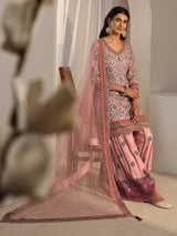 Libas Art Pink Embellished Silk Blend Sharara Suit Set With Dupatta