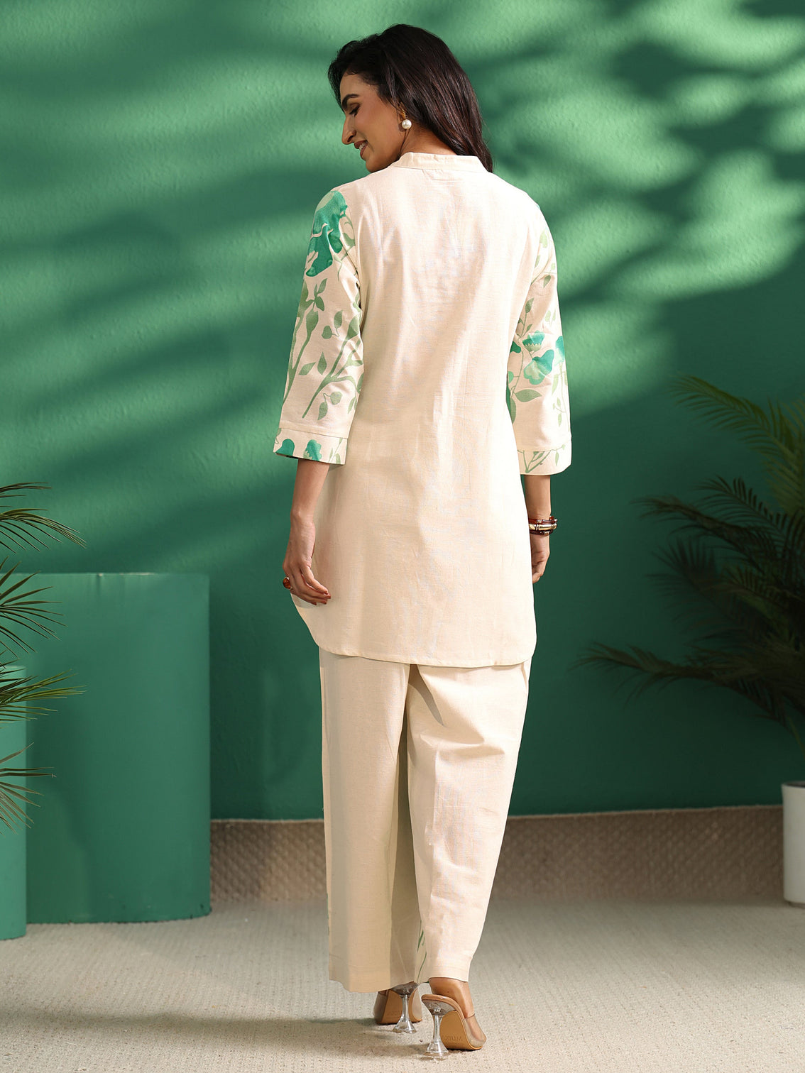 Mameraa Off White Tropical Printed Cotton Co-Ord Set