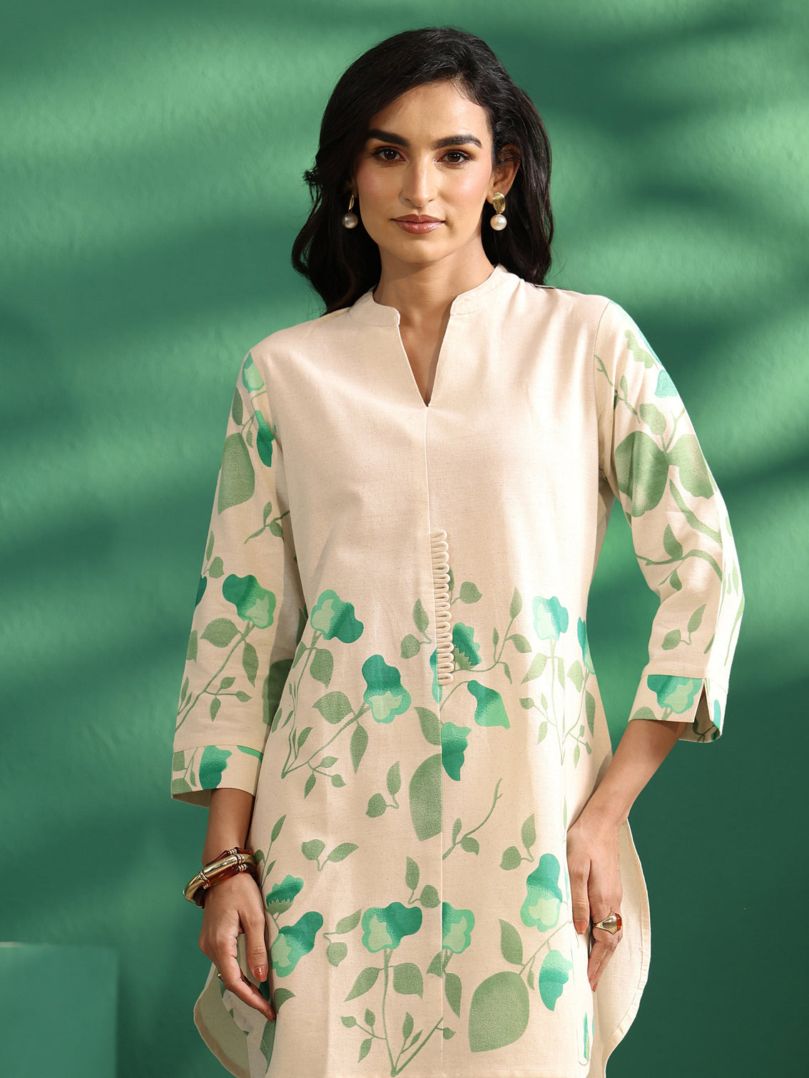 Mameraa Off White Tropical Printed Cotton Co-Ord Set