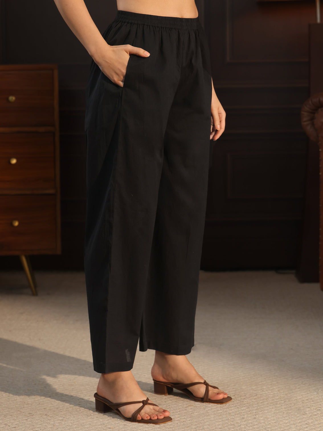Mameraa Black Floral Embroidered Silk Blend Co-Ord Set