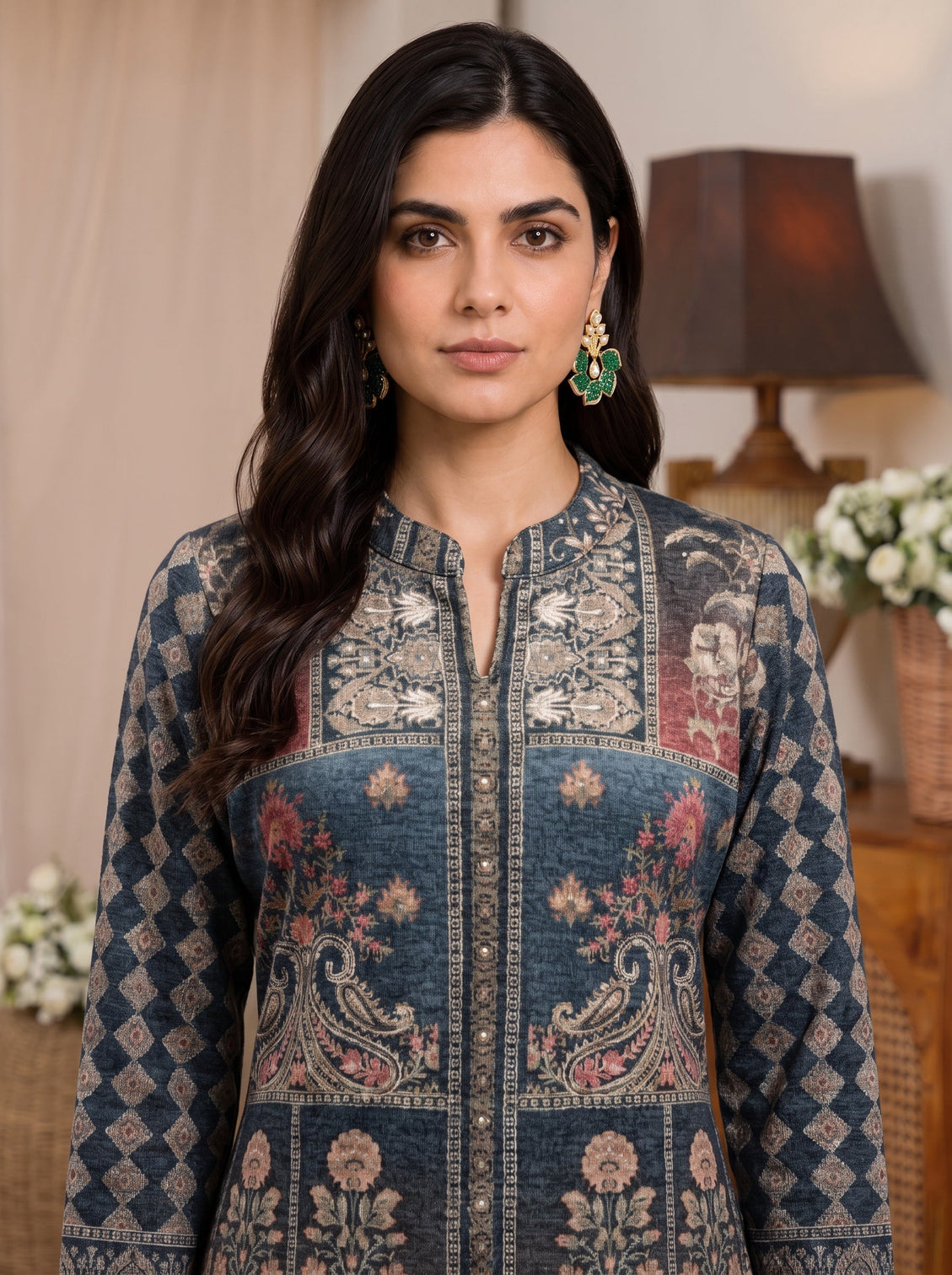 Mameraa Blue Floral Printed Woolen Co-Ord Set