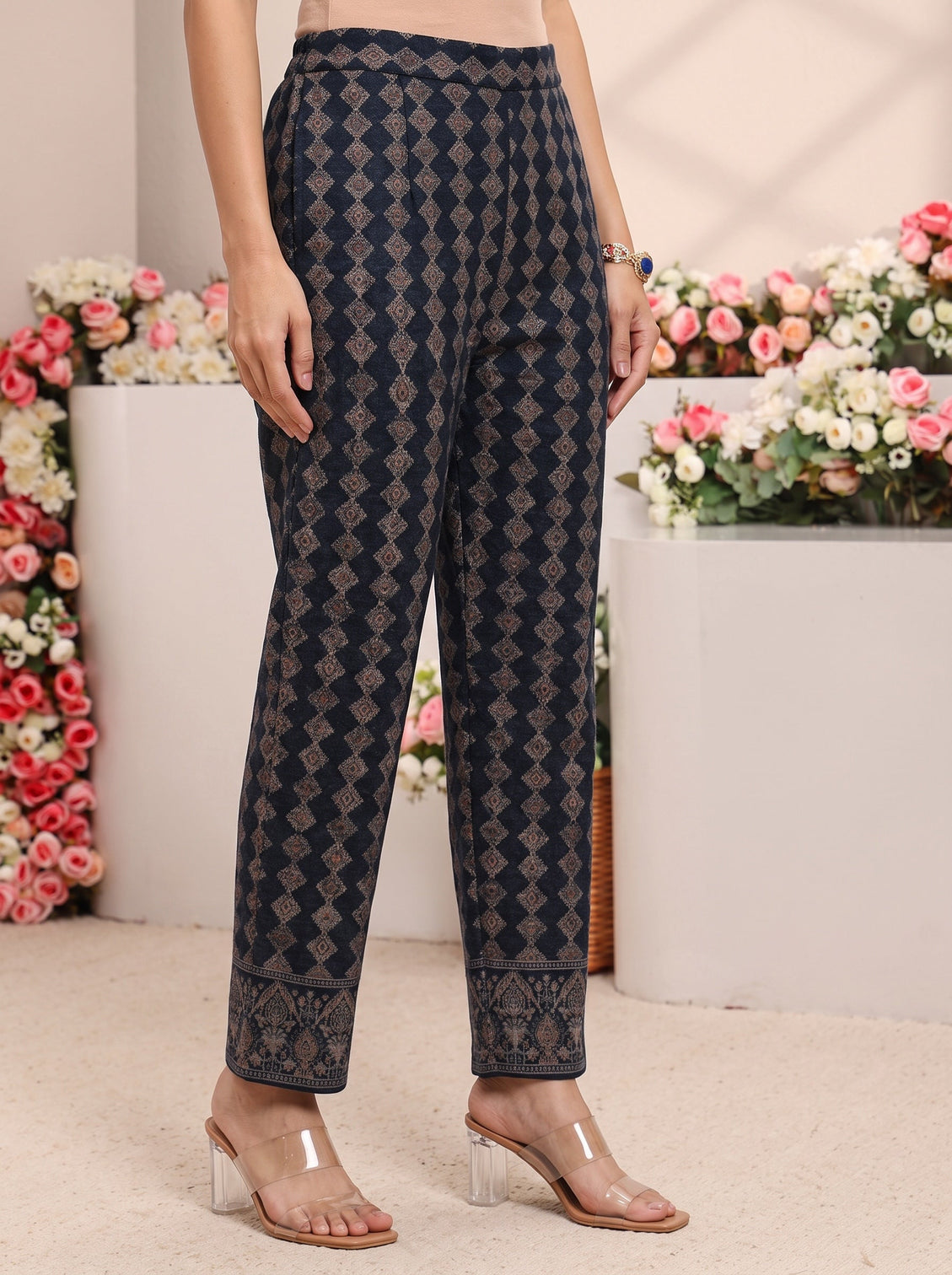 Mameraa Blue Floral Printed Woolen Co-Ord Set