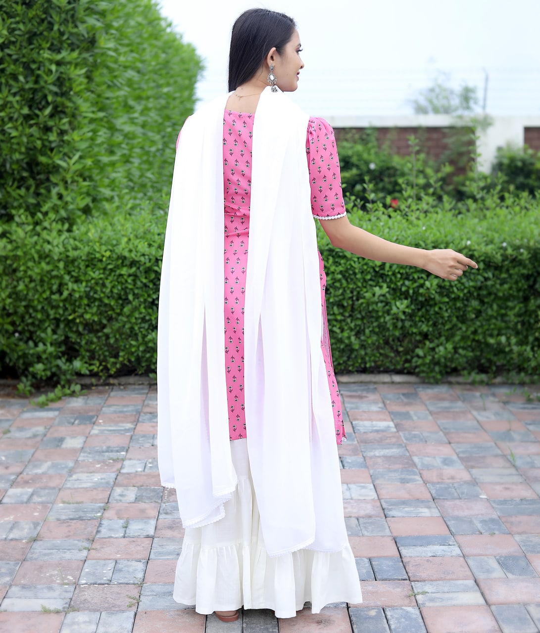 Sharara Set in Pink Cotton with Printed Design