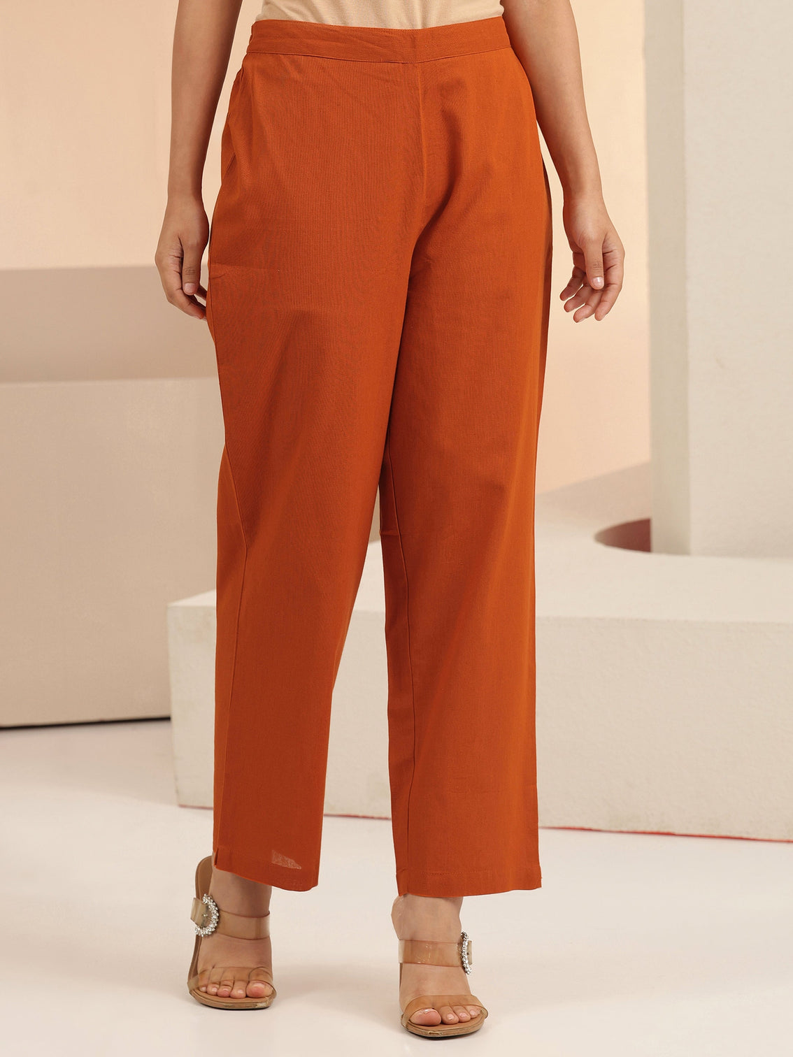 Mameraa Rust Floral Embroidered Cotton Co-Ord Set