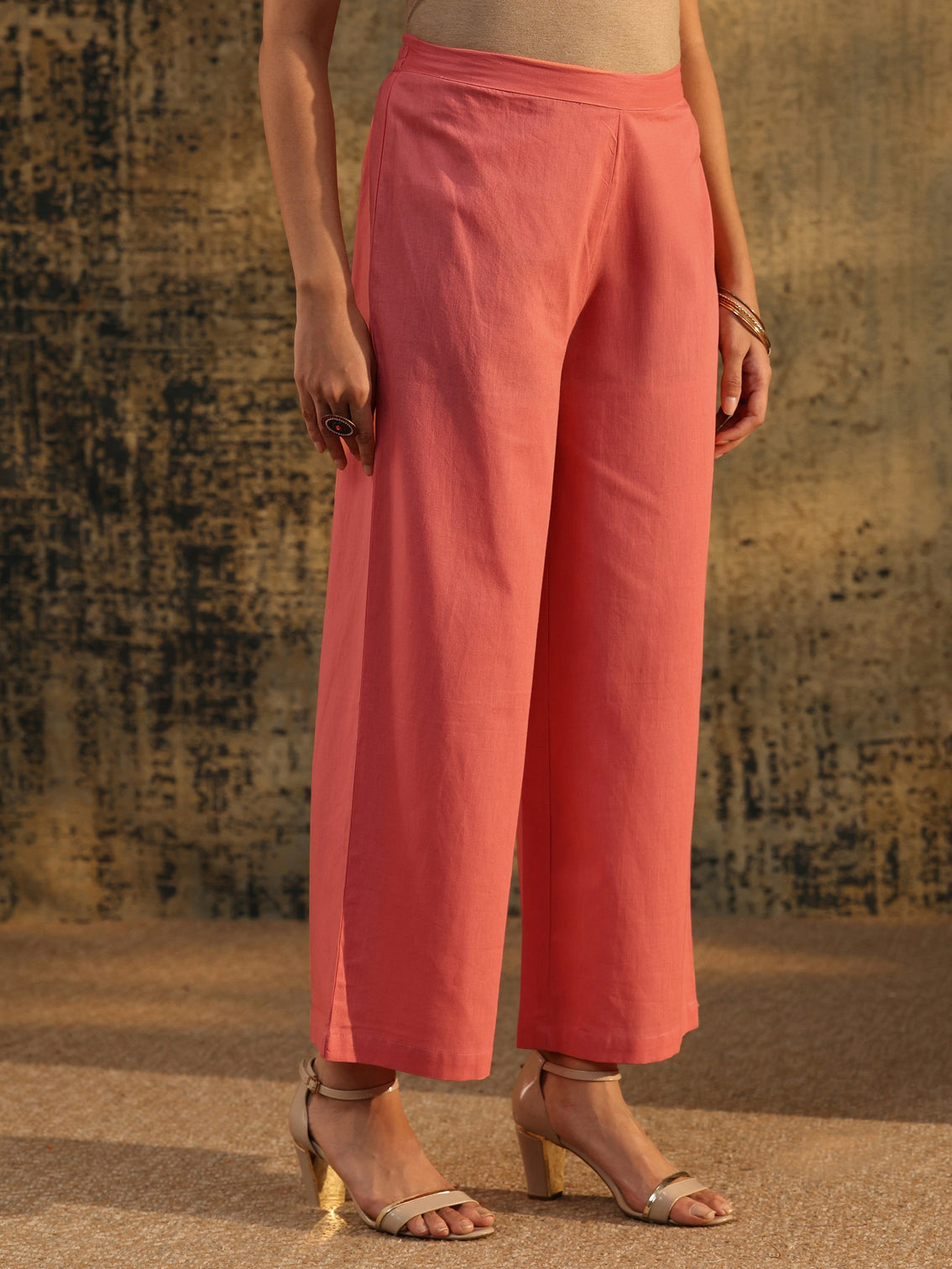 Mameraa Peach Pink Floral Embroidered Cotton Co-Ord Set