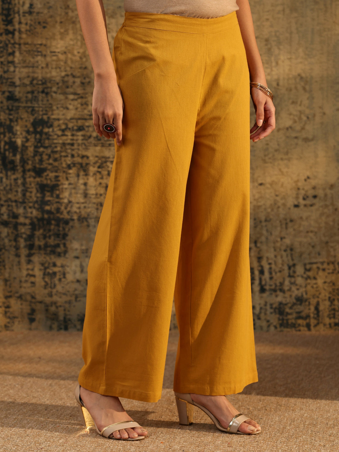 Mameraa Mustard Floral Embroidered Cotton Co-Ord Set
