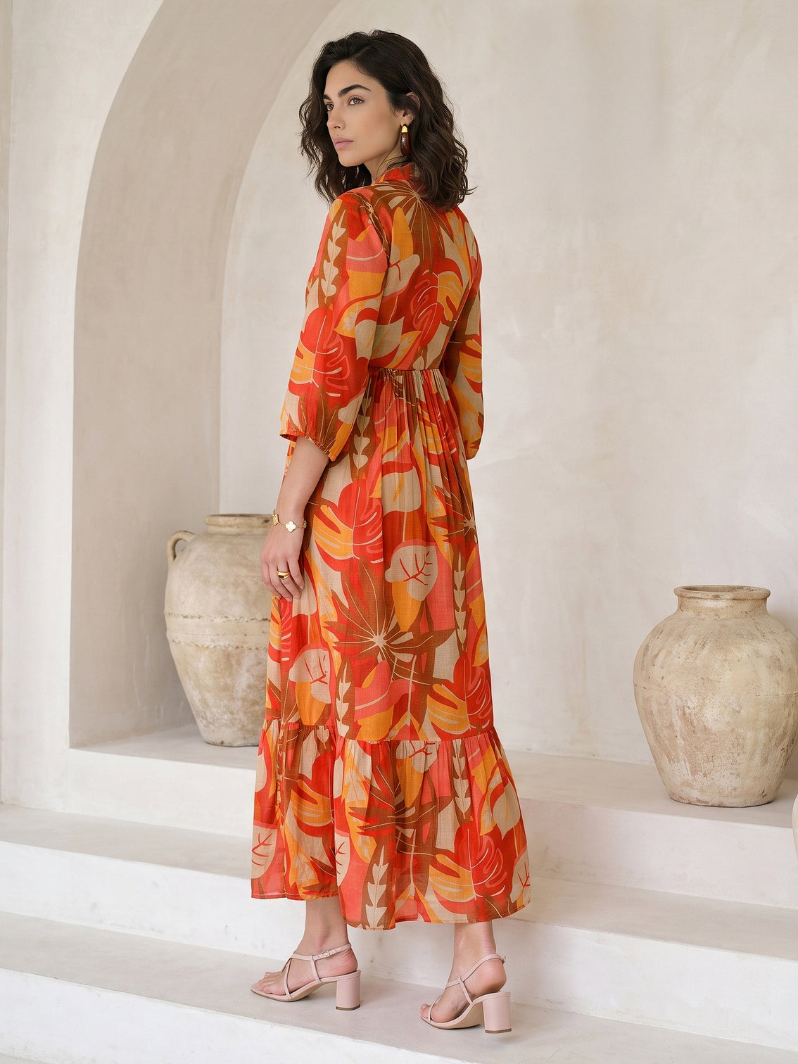 Mameraa Multi Color Tropical Printed Fit and Flare Chiffon Dress