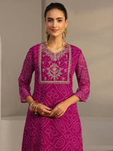 Libas Pink Bandhani Printed Chiffon Straight Kurta